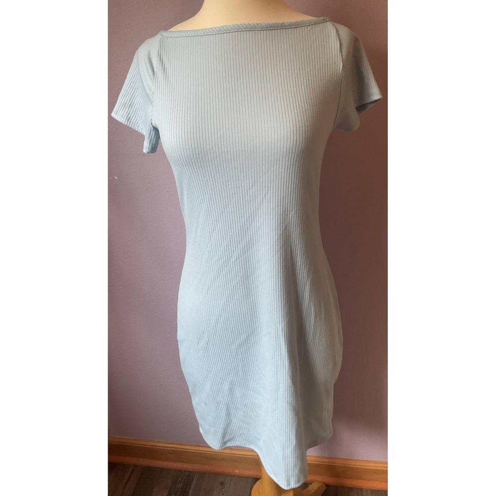 Livi By Olivia Rae Pale Baby Blue Ribbed Low Back Dress Large New with Tag